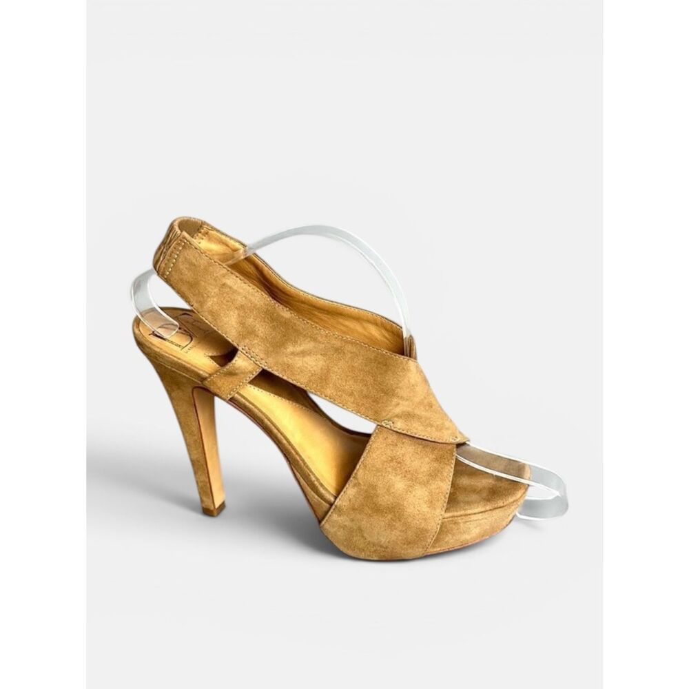 DIANE VON FURSTENBERG Zia Camel
Suede Slingback Platform Sandals Heels US 8
